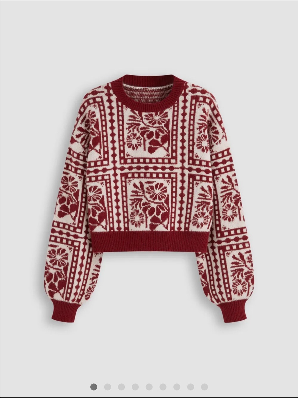 Cider Red and Cream Floral Crewneck Sweater